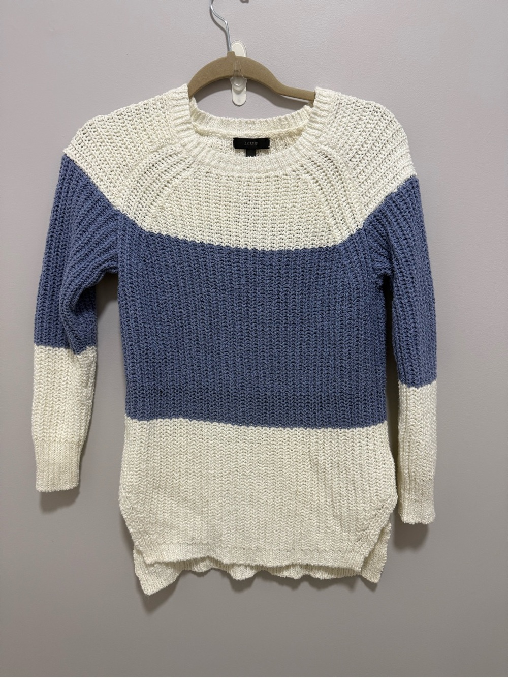NWT J. Crew Cream and Dusty Blue Colorblock Crewneck Sweater